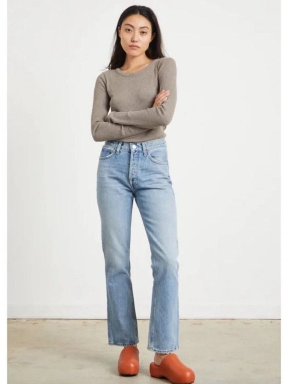 AGOLDE Women's Mid Rise Relaxed Boot Button Fly Jeans Size 30 Light Blue